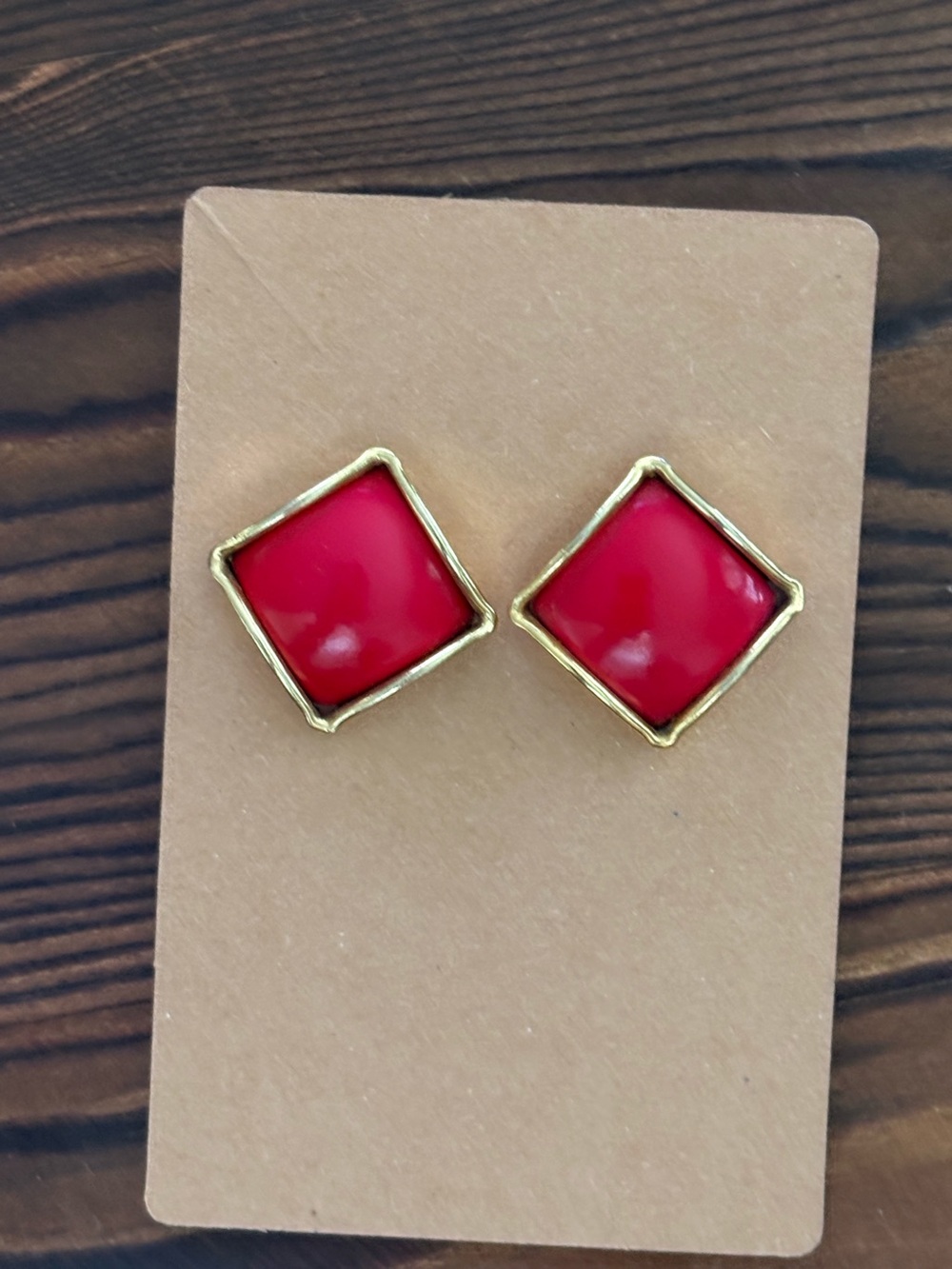 Vintage 80’s red/hot pink gold tone square earrings